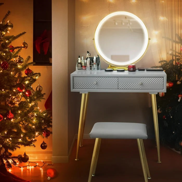 Dressing Table: 31'' Wide Vanity Set with Stool and Mirror