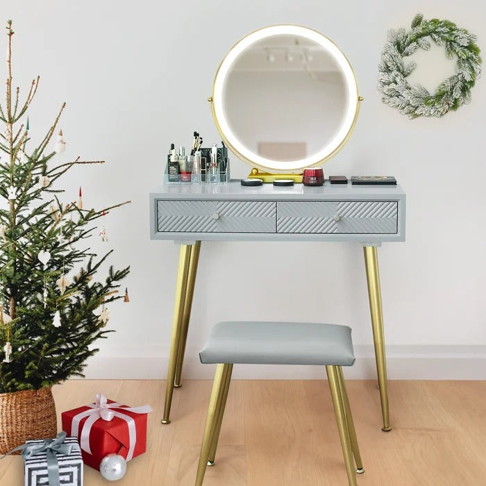 Dressing Table: 31'' Wide Vanity Set with Stool and Mirror