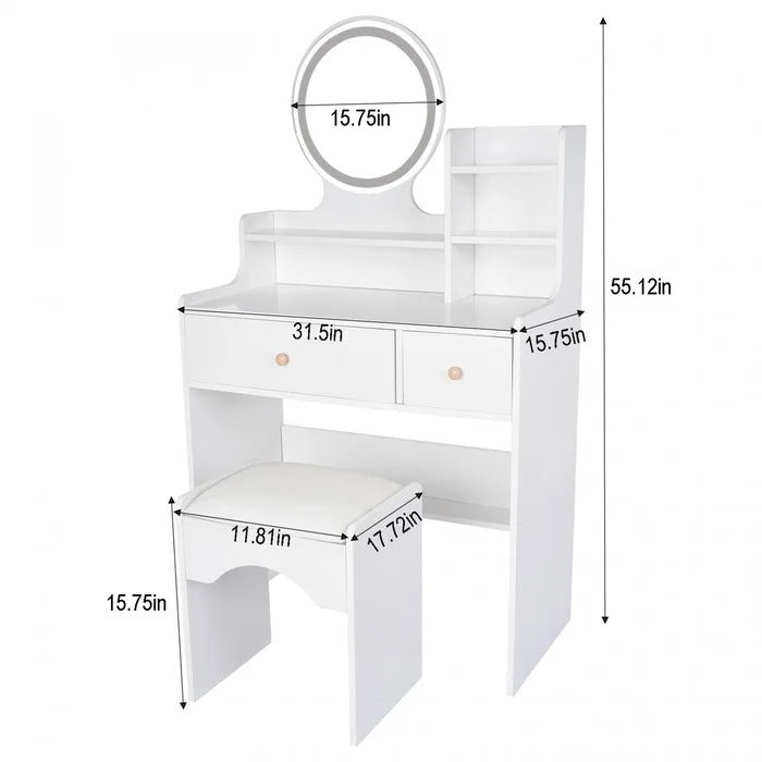 Dressing Table: 31'' Wide Vanity Set with Stool and Mirror