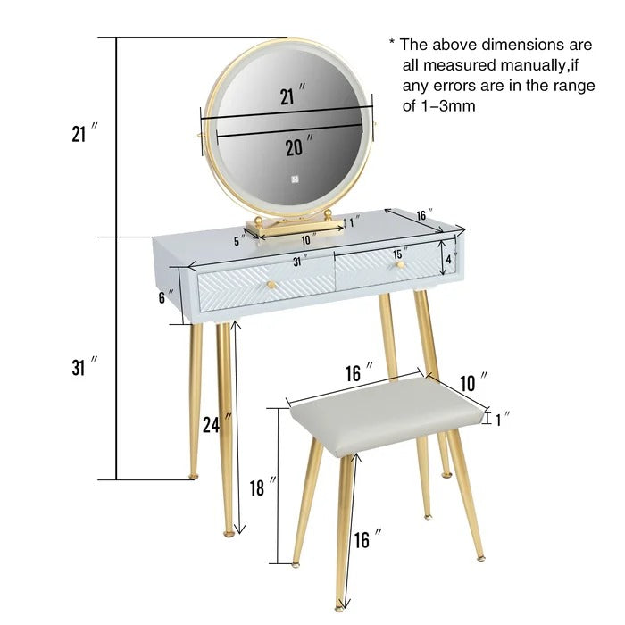 Dressing Table: 31'' Wide Vanity Set with Stool and Mirror