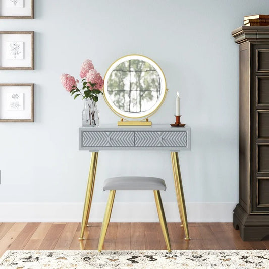 Dressing Table: 31'' Wide Vanity Set with Stool and Mirror