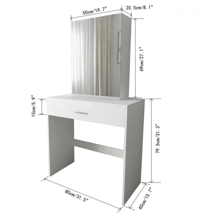 Dressing Table: 31'' Wide White Dressing Table Vanity with Mirror