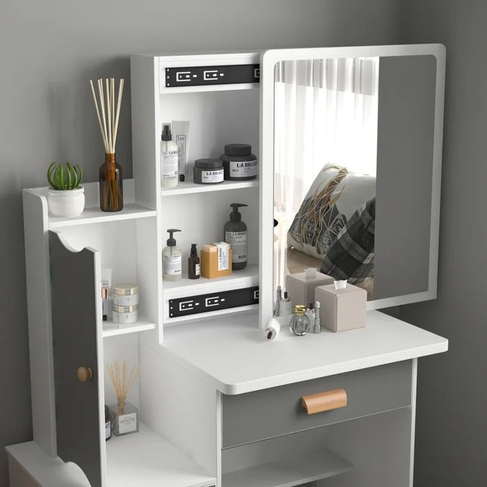 Dressing Table: 33'' Wide Vanity Set with Stool and Mirror