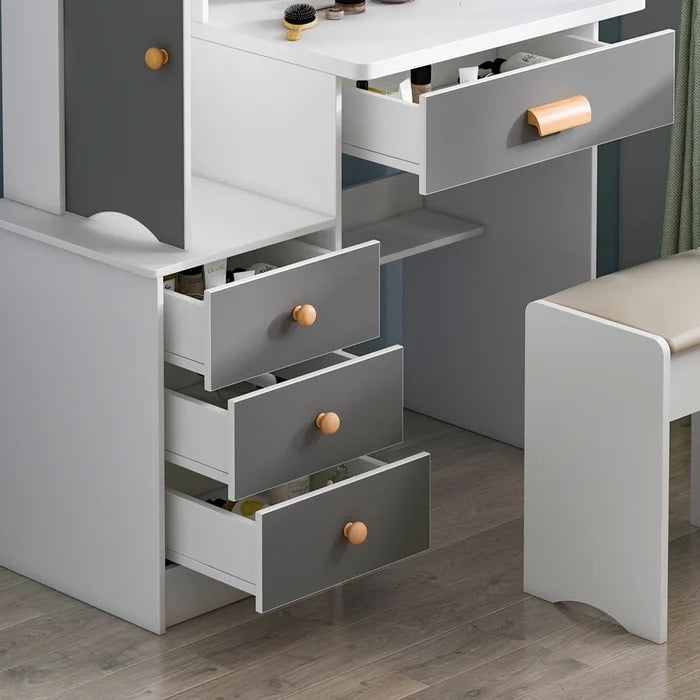 Dressing Table: 33'' Wide Vanity Set with Stool and Mirror