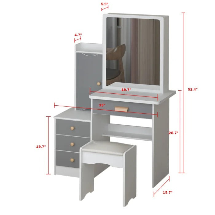 Dressing Table: 33'' Wide Vanity Set with Stool and Mirror