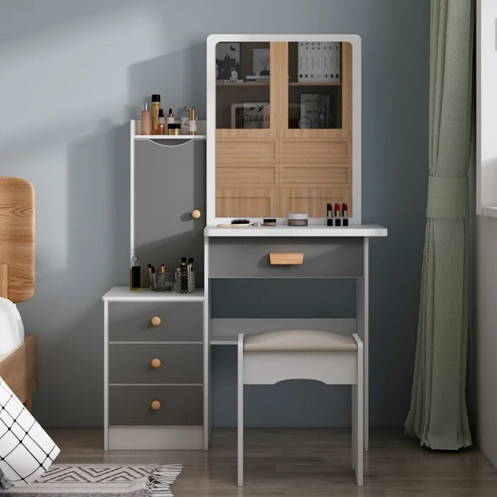 Dressing Table: 33'' Wide Vanity Set with Stool and Mirror