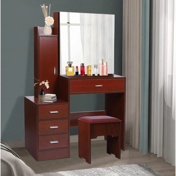 Dressing Table: 34.43'' Wide Vanity Set with Stool and Mirror