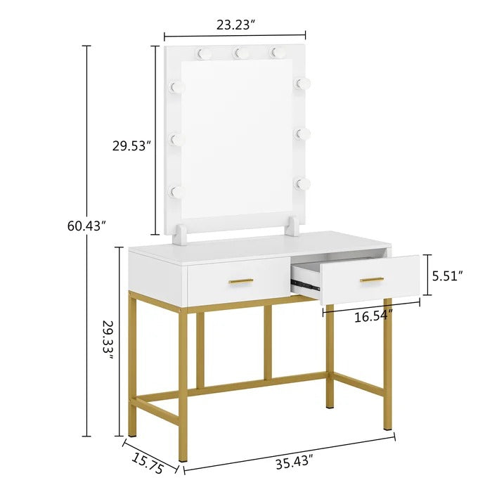 Dressing Table: 35.43'' Wide Vanity with Mirror