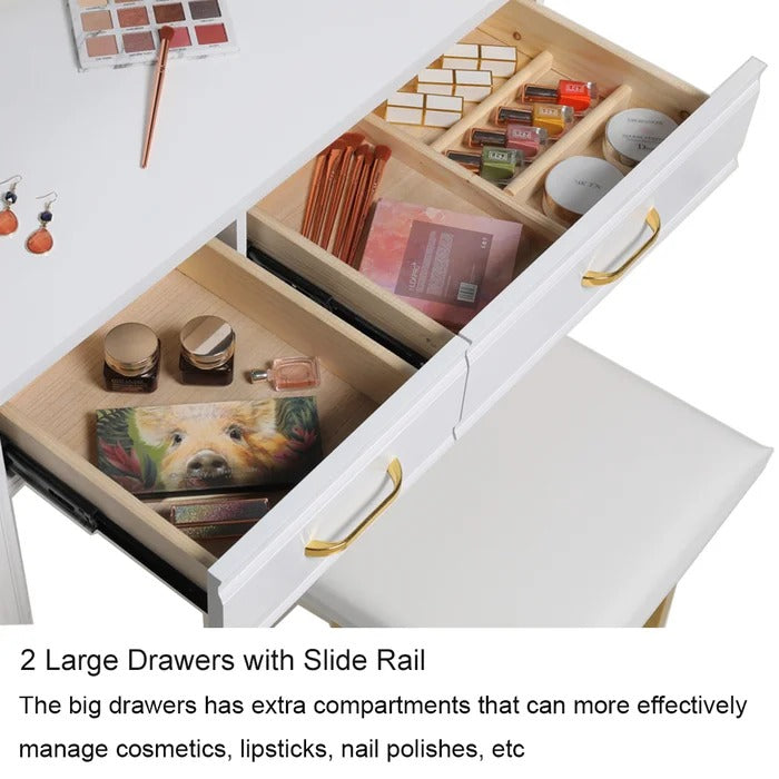 Dressing Table: 35.4'' Wide Vanity Set with Stool and Mirror