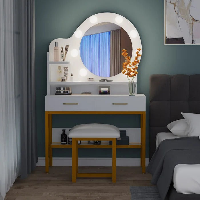 Dressing Table: 35.4'' Wide Vanity Set with Stool and Mirror