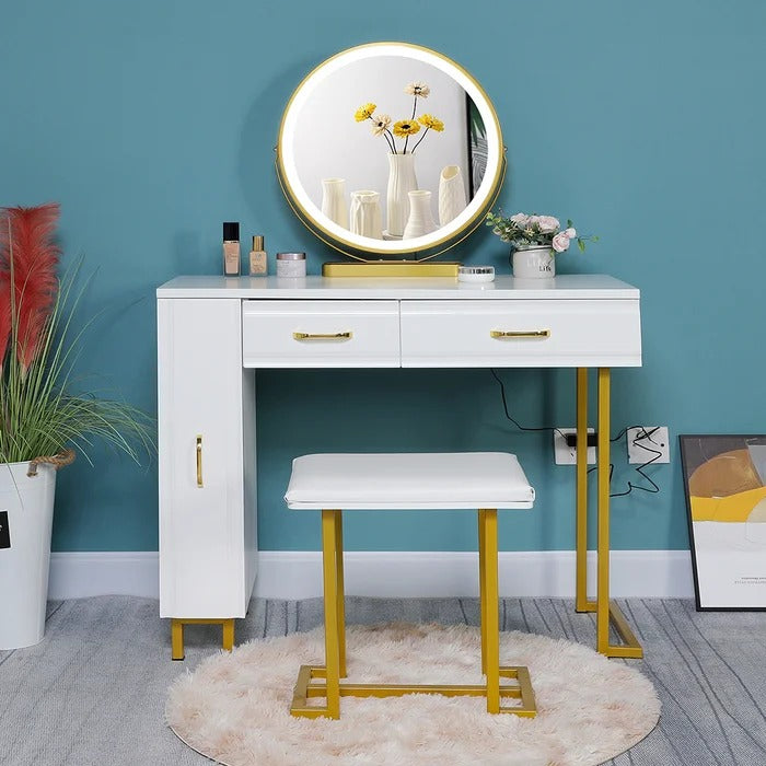 Dressing Table: 35.4'' Wide Vanity Set with Stool and Mirror