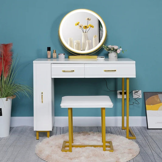 Dressing Table: 35.4'' Wide Vanity Set with Stool and Mirror