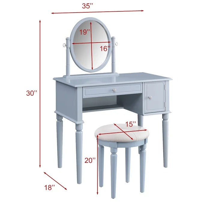 Dressing Table: 35'' Wide Vanity Set with Stool and Mirror