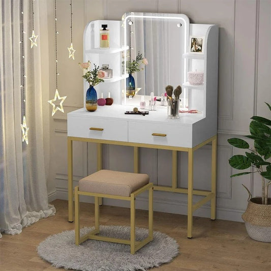 Dressing Table: 35'' Wide Vanity Set with Stool and Mirror
