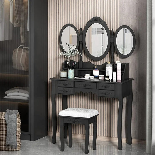 Dressing Table: 35'' Wide Vanity Set with Stool and Mirror