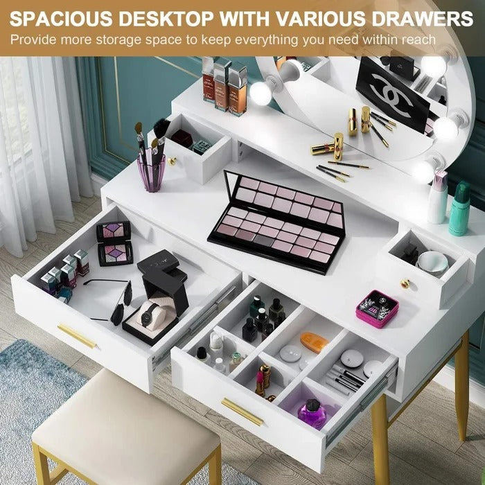 Dressing Table: 39.37'' Wide Vanity Set with Stool and Mirror