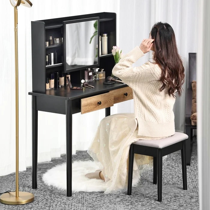 Dressing Table: 39.3'' Wide Vanity Set with Stool and Mirror
