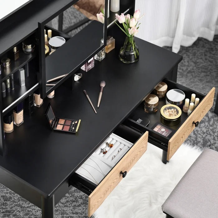 Dressing Table: 39.3'' Wide Vanity Set with Stool and Mirror