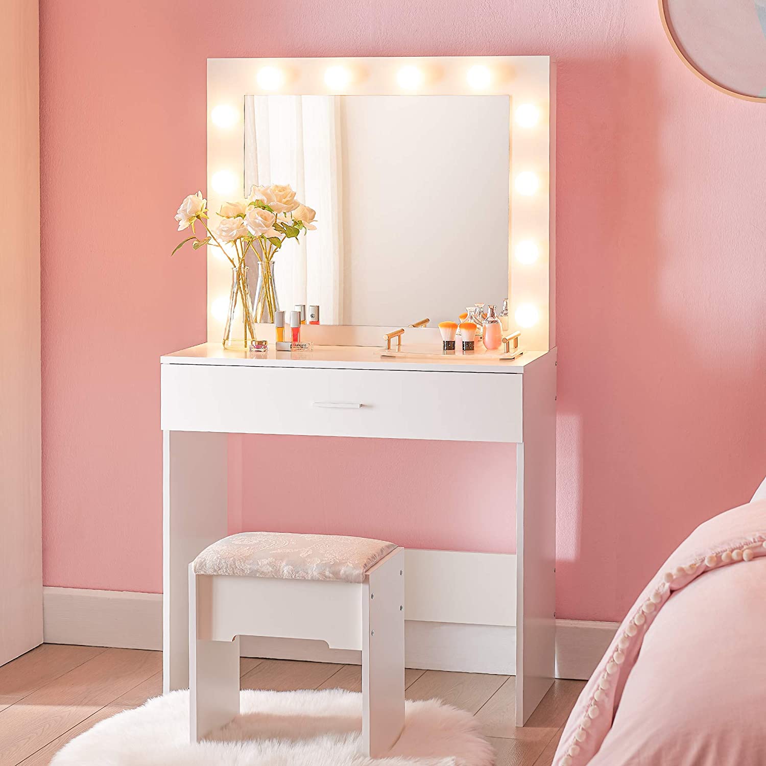 Dressing Table: 3 Color Lighting Modes White Dressing Table – Studio GKW