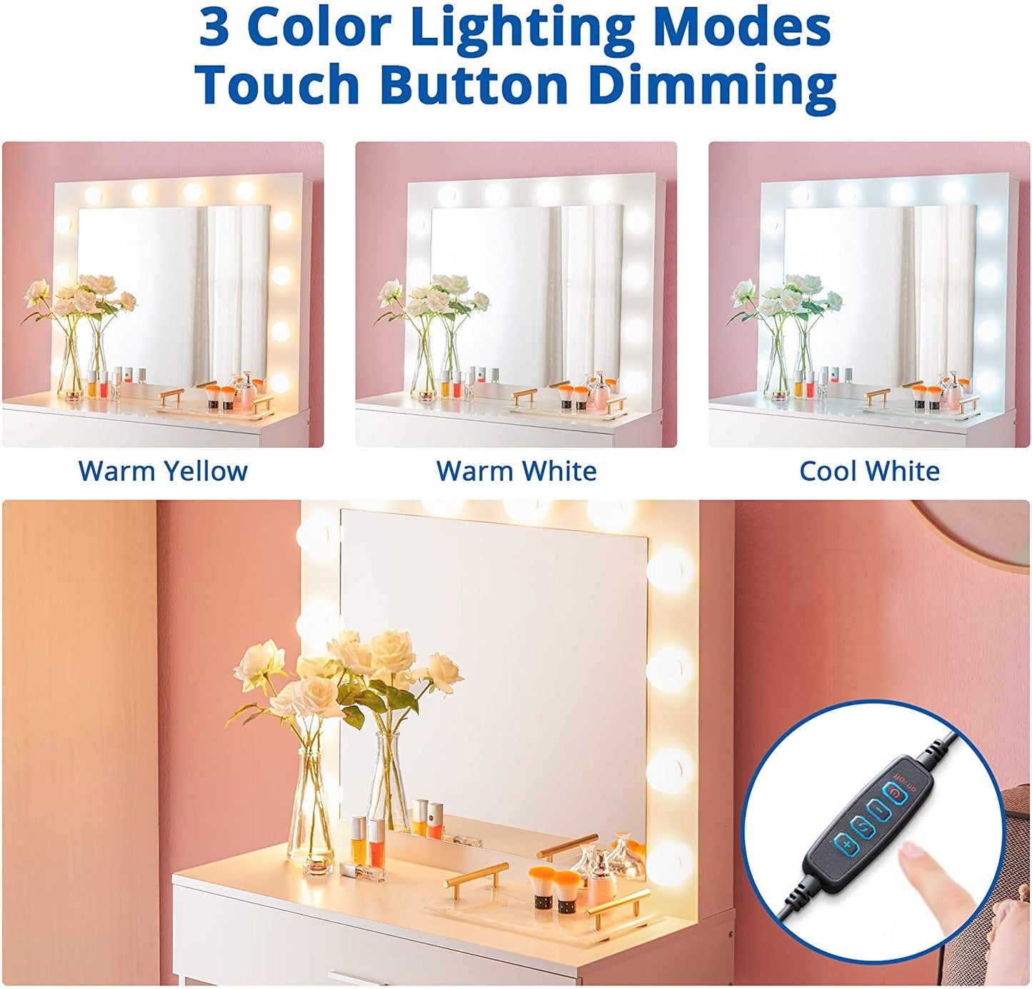 Dressing Table: 3 Color Lighting Modes Dressing Table