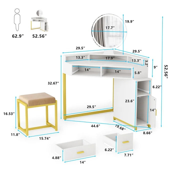 Dressing Table: 40'' Wide Corner Vanity