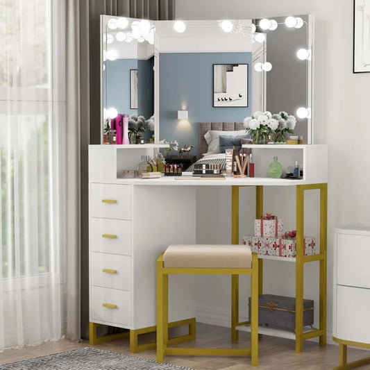 Dressing Table: 41.7'' Wide Vanity Set with Stool and Mirror