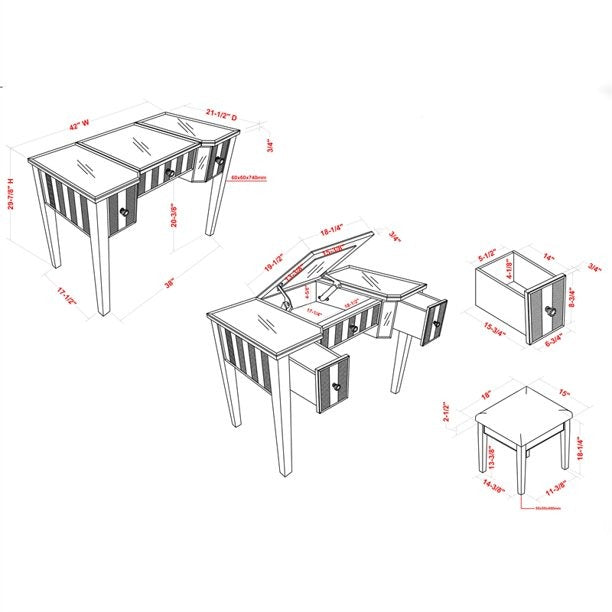 Dressing Table 42'' Wide Vanity Set with Stool and Mirror