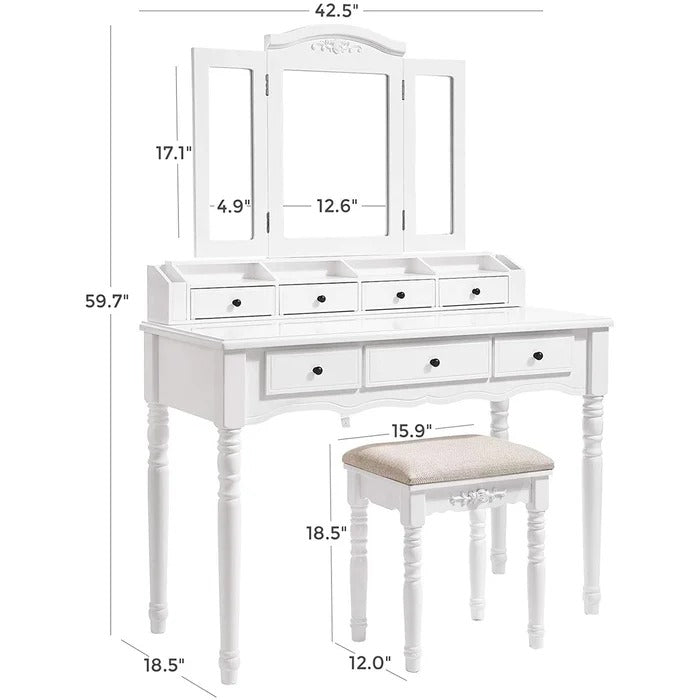 Dressing Table: 43'' Wide Vanity Set with Stool and Mirror