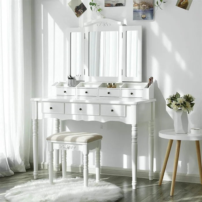 Dressing Table: 43'' Wide Vanity Set with Stool and Mirror