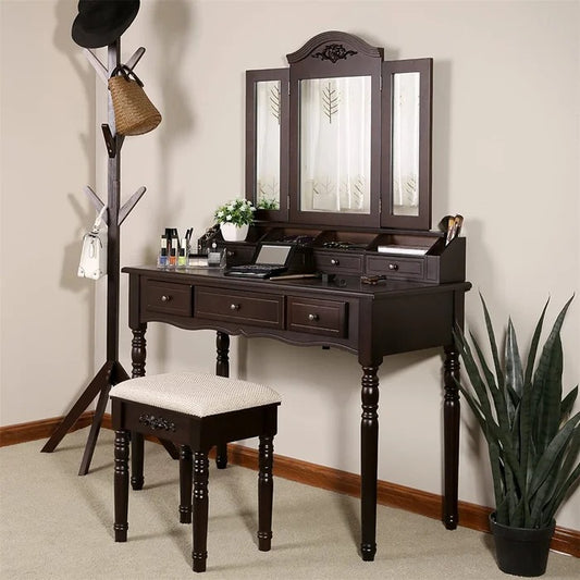 Dressing Table: 43'' Wide Vanity Set with Stool and Mirror