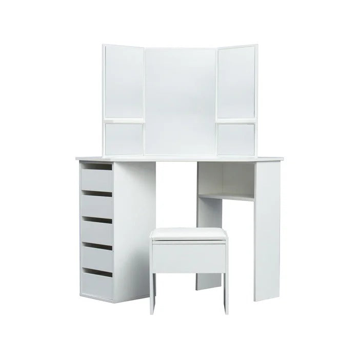 Dressing Table: 44.88'' Wide Vanity Set with Stool and Mirror