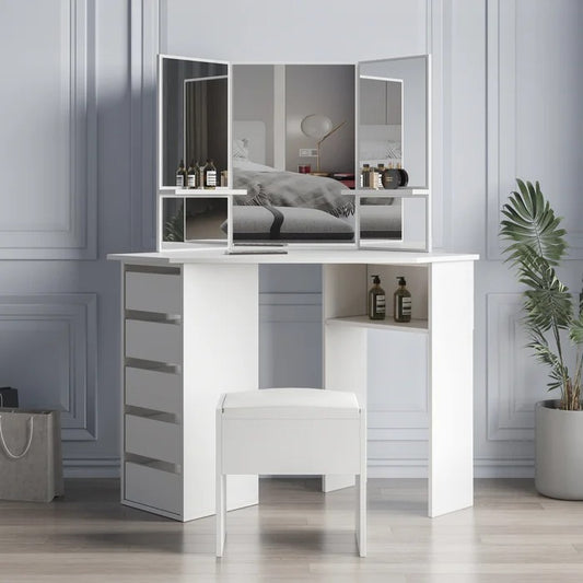 Dressing Table: 44.88'' Wide Vanity Set with Stool and Mirror
