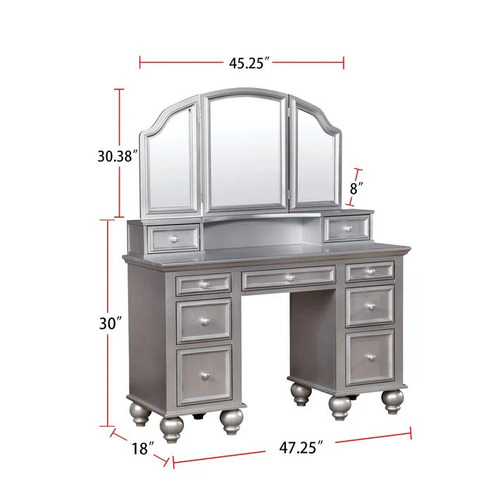Dressing Table: 47.25'' Wide Vanity Set with Stool and Mirror
