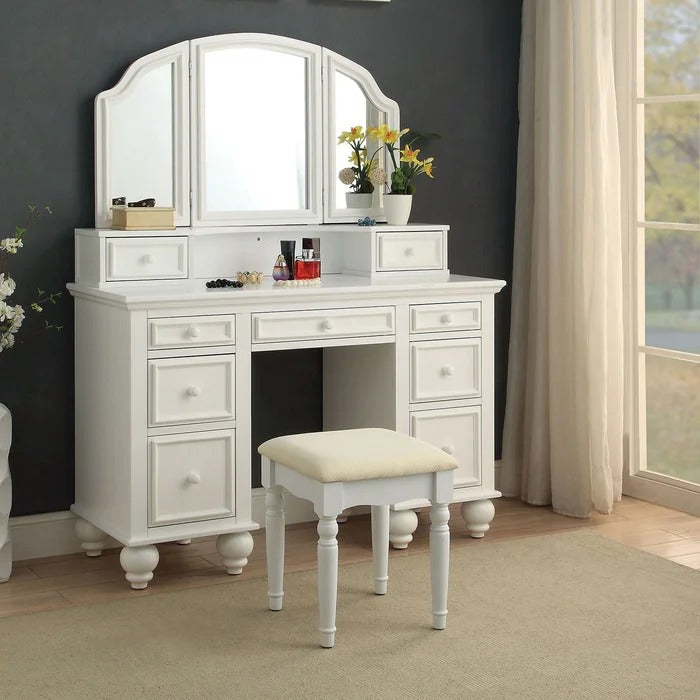 Dressing Table: 47.25'' Wide Vanity Set with Stool and Mirror