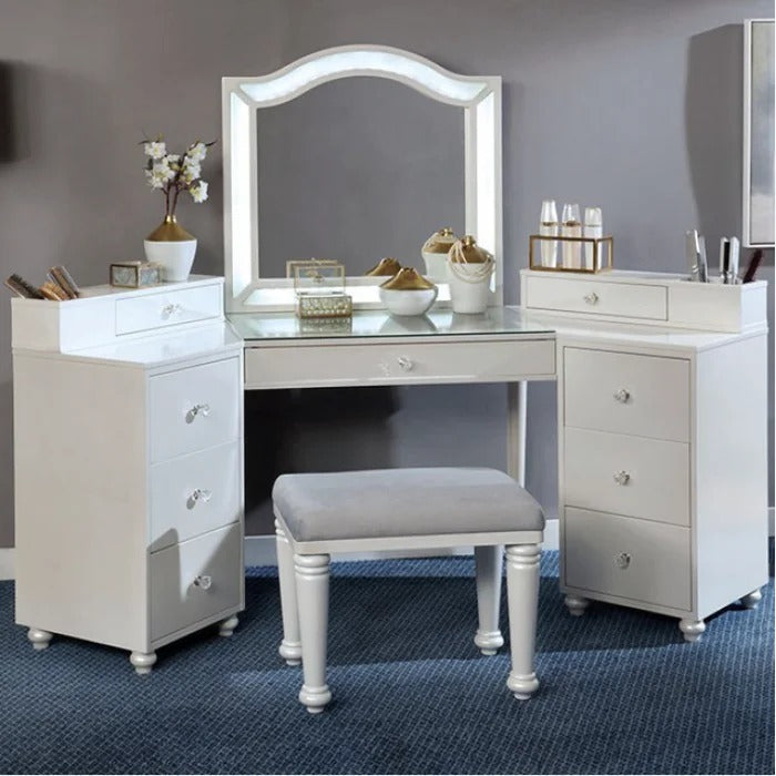 Dressing Table: 74.38'' Wide Vanity Set with Stool and Mirror