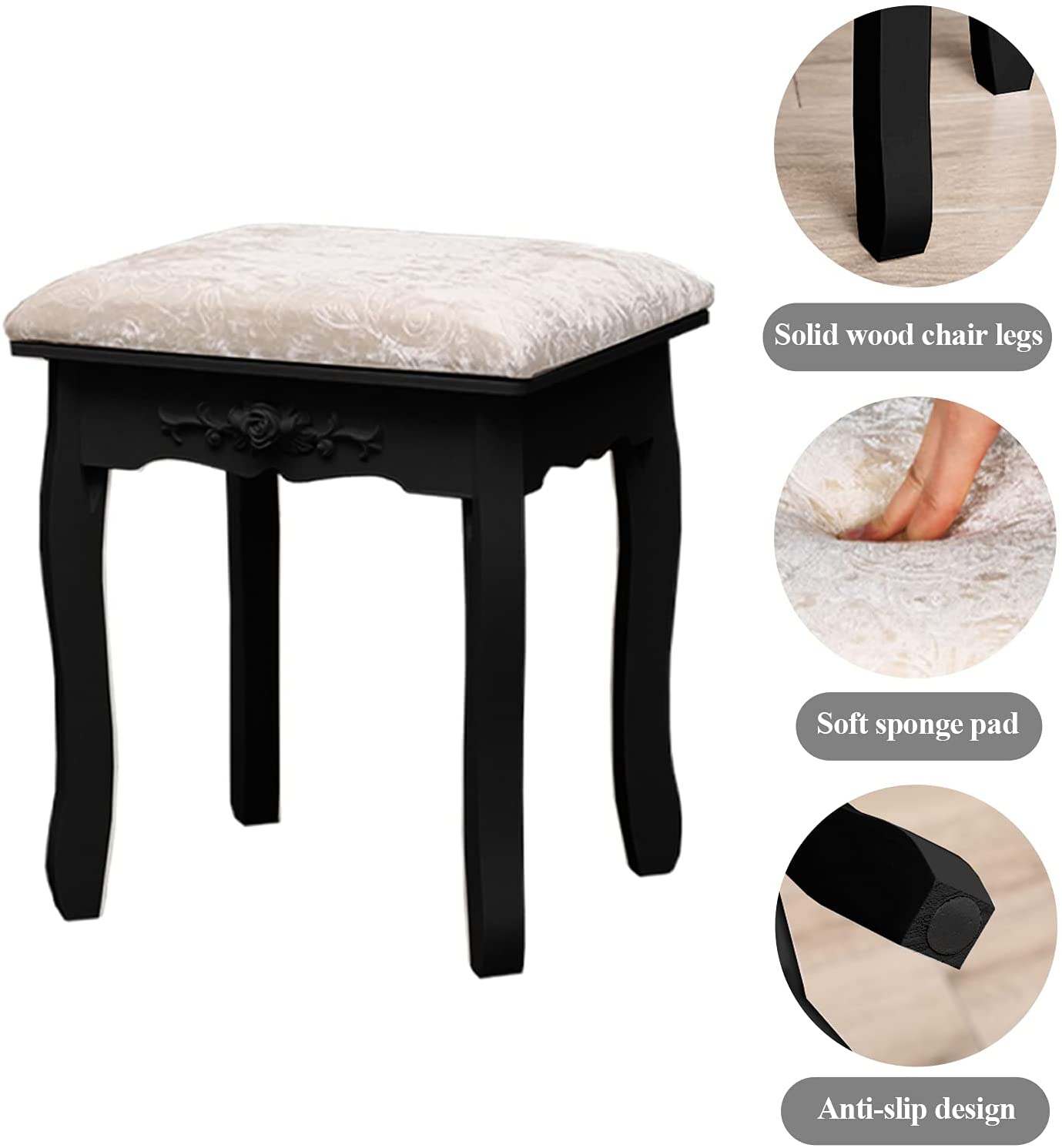 Dressing Table: Black Tri-Folding Lighted Mirror and 10 LED Bulbs