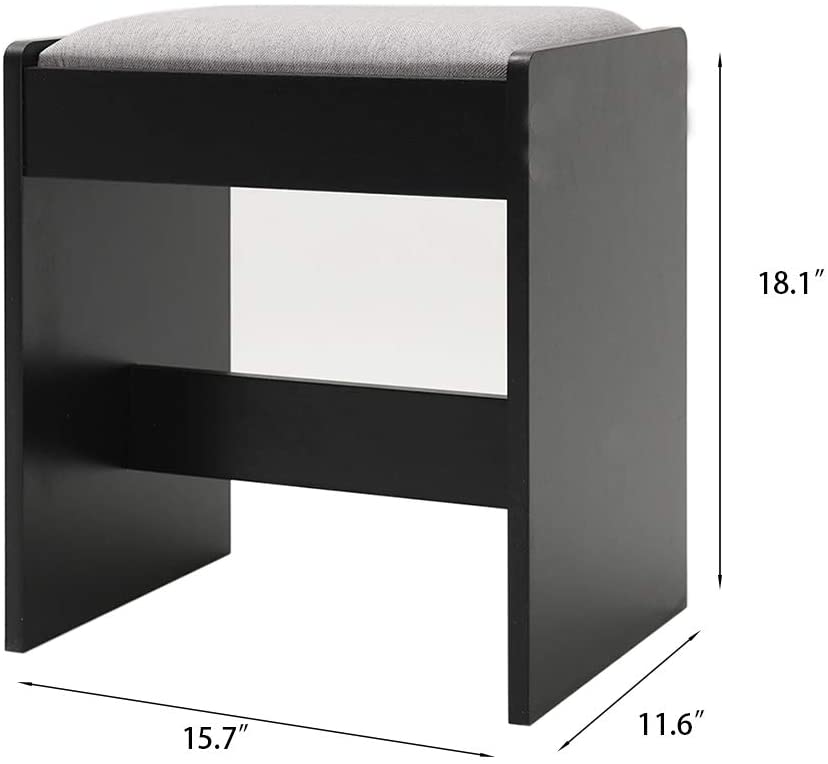 Dressing Table: Black Vanity Table Set with 10 Light Bulbs