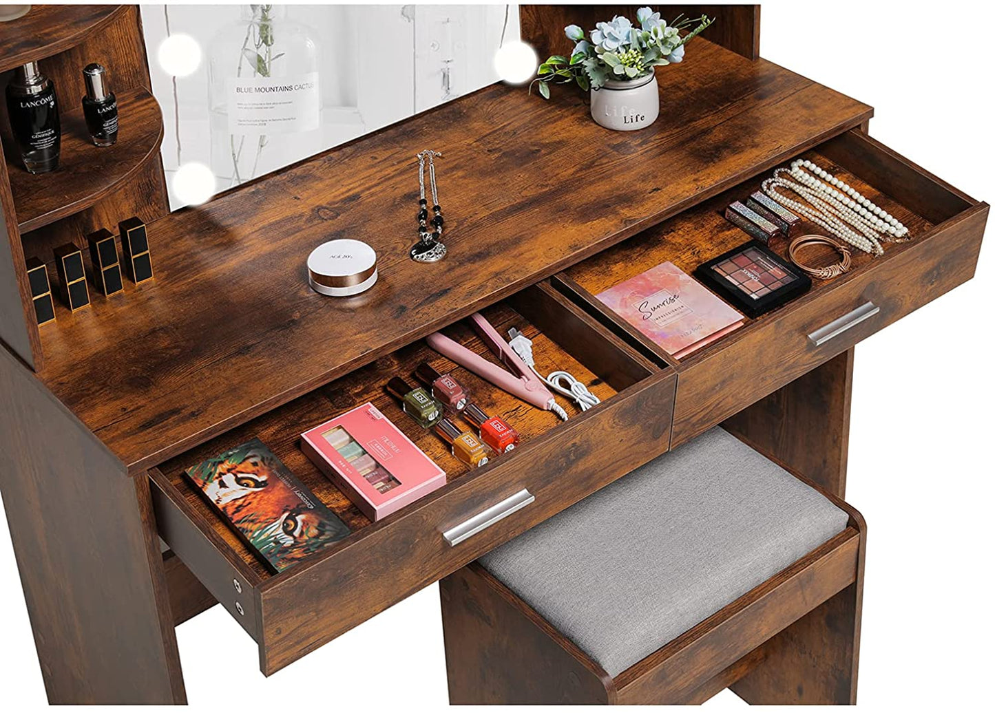 Dressing Table: Black, Brown, White Dressing Table