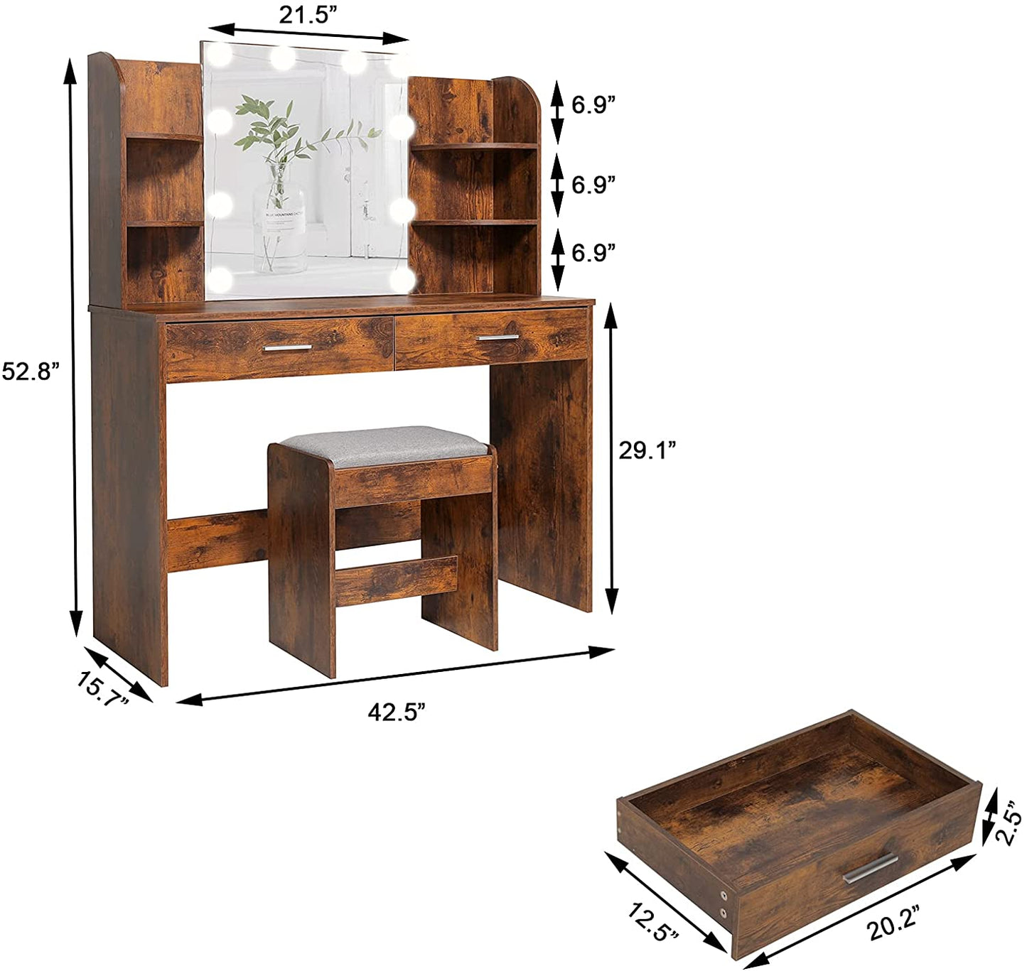 Dressing Table: Black, Brown, White Dressing Table