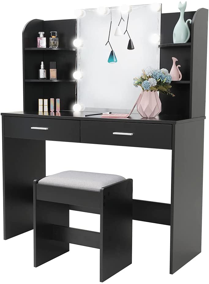 Dressing Table: Black, Brown, White Dressing Table