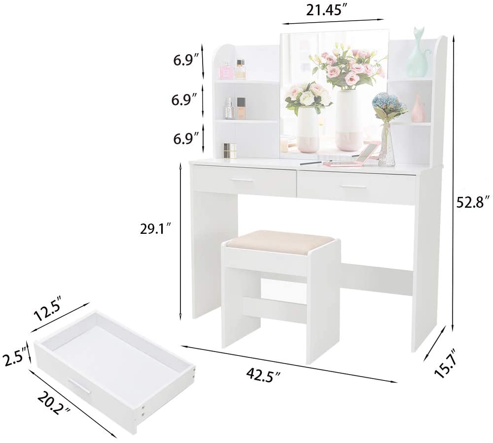 Dressing Table: Black, Brown, White Dressing Table