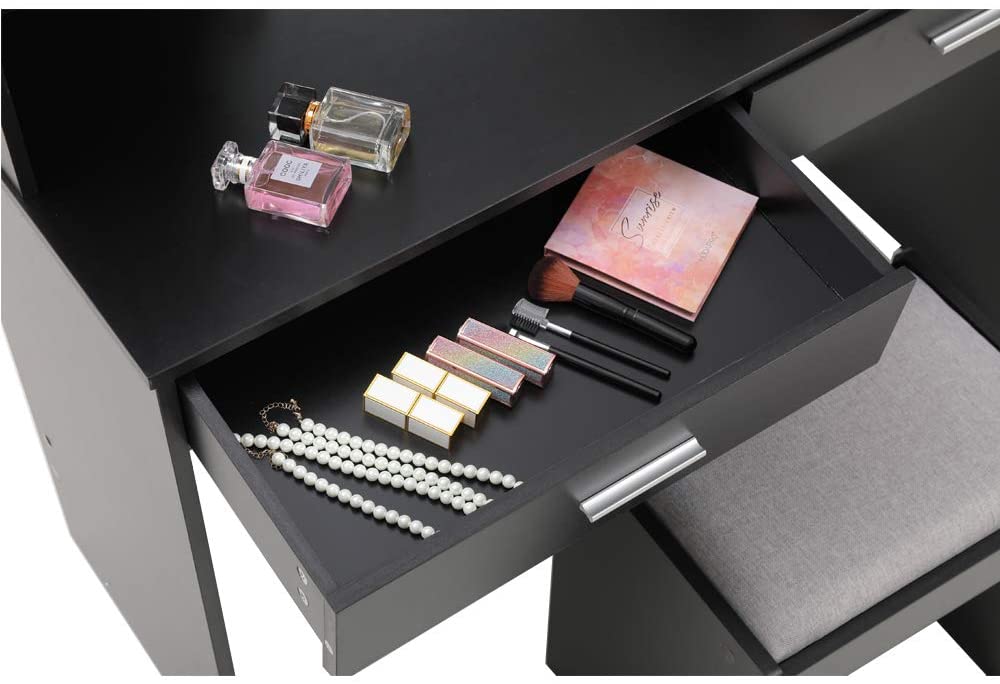 Dressing Table: Black, Brown, White Dressing Table