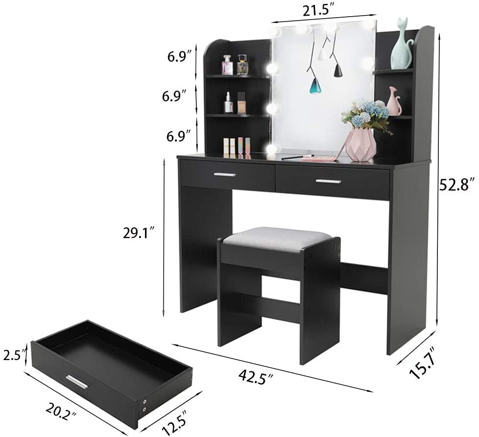 Dressing Table: Black, Brown, White Dressing Table
