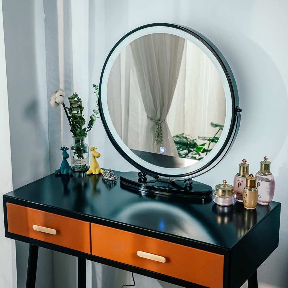 Dressing Table Cushion Stool Angle Adjustable Mirror Modern Black Orange Dressing Table
