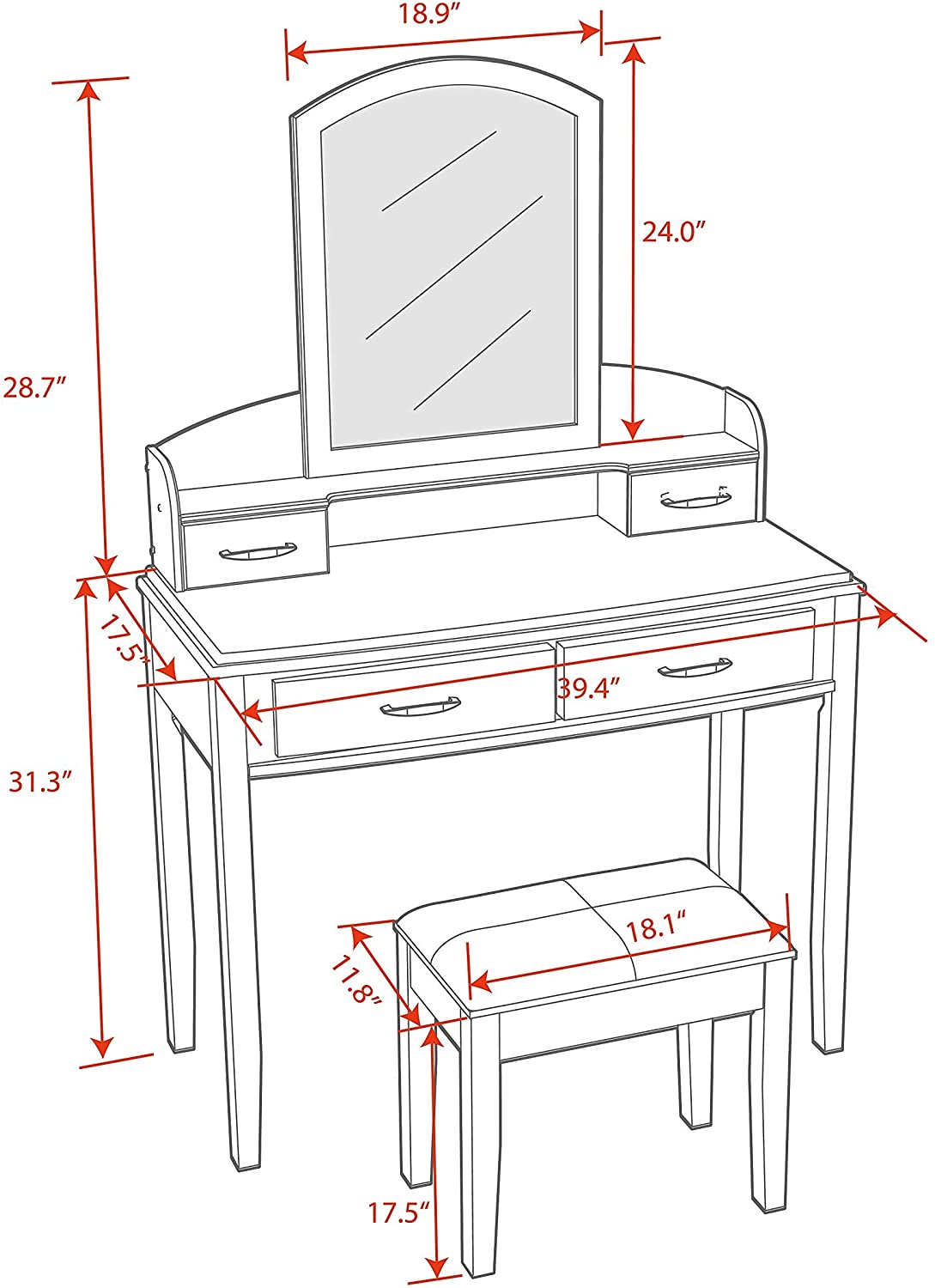 Dressing Table: Drawers and Chair Dressing Table