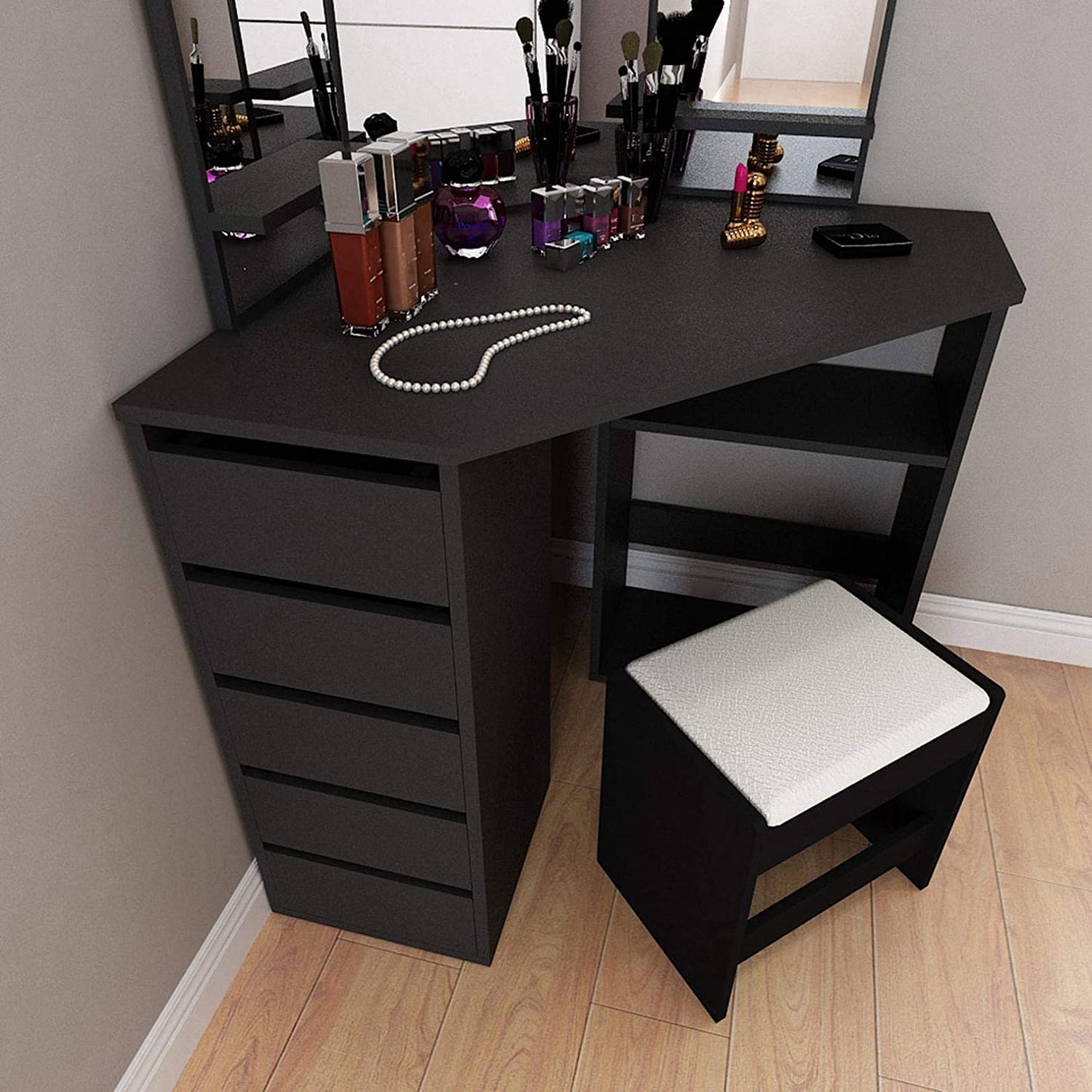 Dressing Table Dresser Desk Dressing Furniture for Bedroom Bathroom (Black)