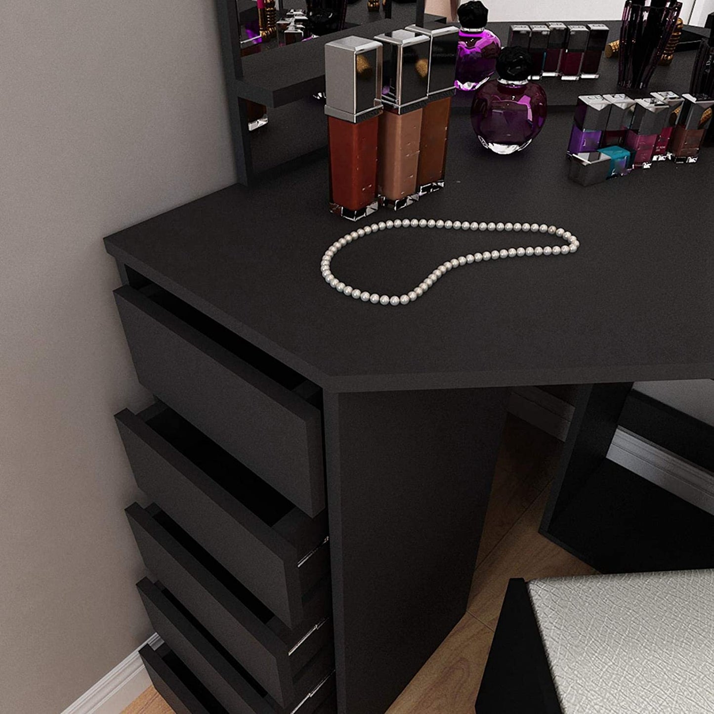 Dressing Table Dresser Desk Dressing Furniture for Bedroom Bathroom (Black)