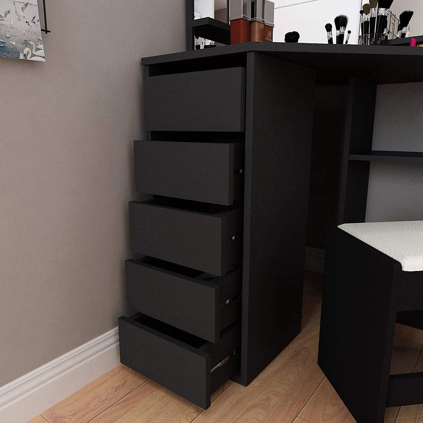Dressing Table Dresser Desk Dressing Furniture for Bedroom Bathroom (Black)