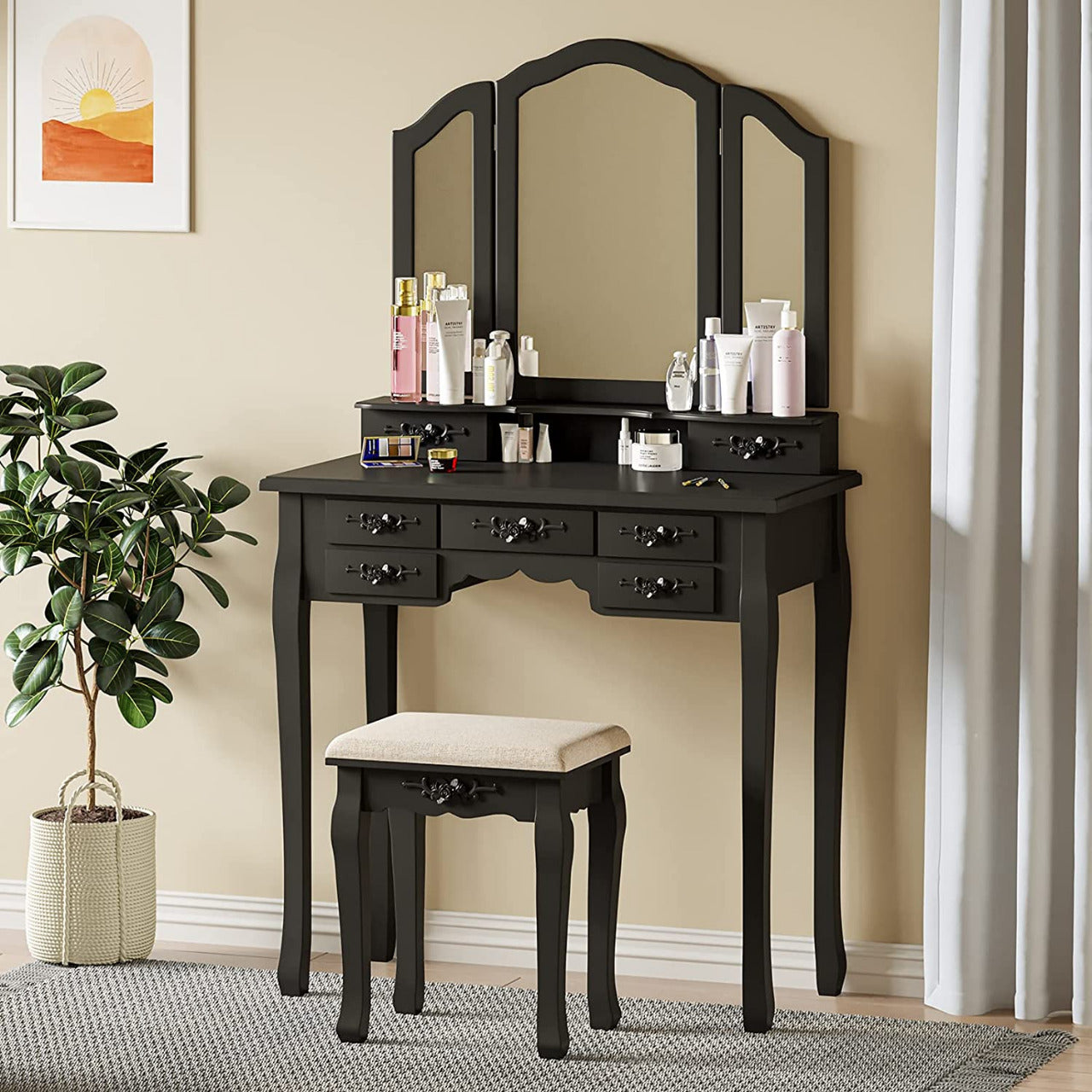 Dressing Table Dresser Desk for Women Girls (Black)
