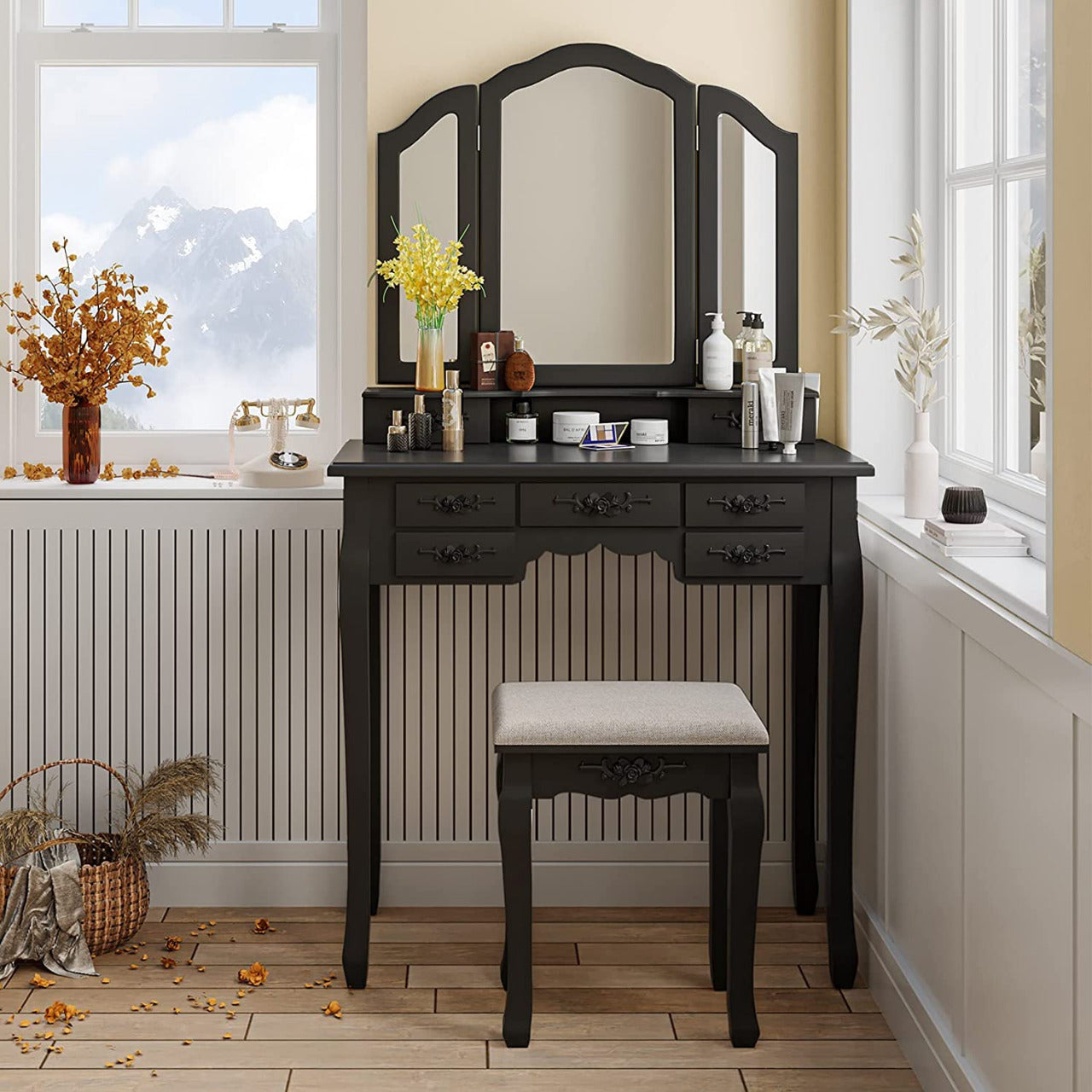 Dressing Table Dresser Desk for Women Girls (Black)